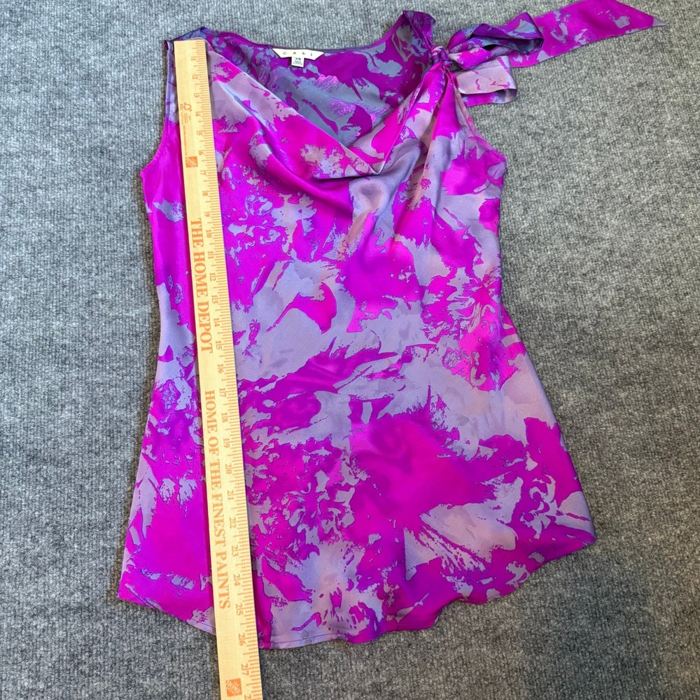 Cabi 100% Silk Floral Cowl Neck Sleeveless Top Pink Purple Grey Tie Accent Sz XS - Picture 9 of 9